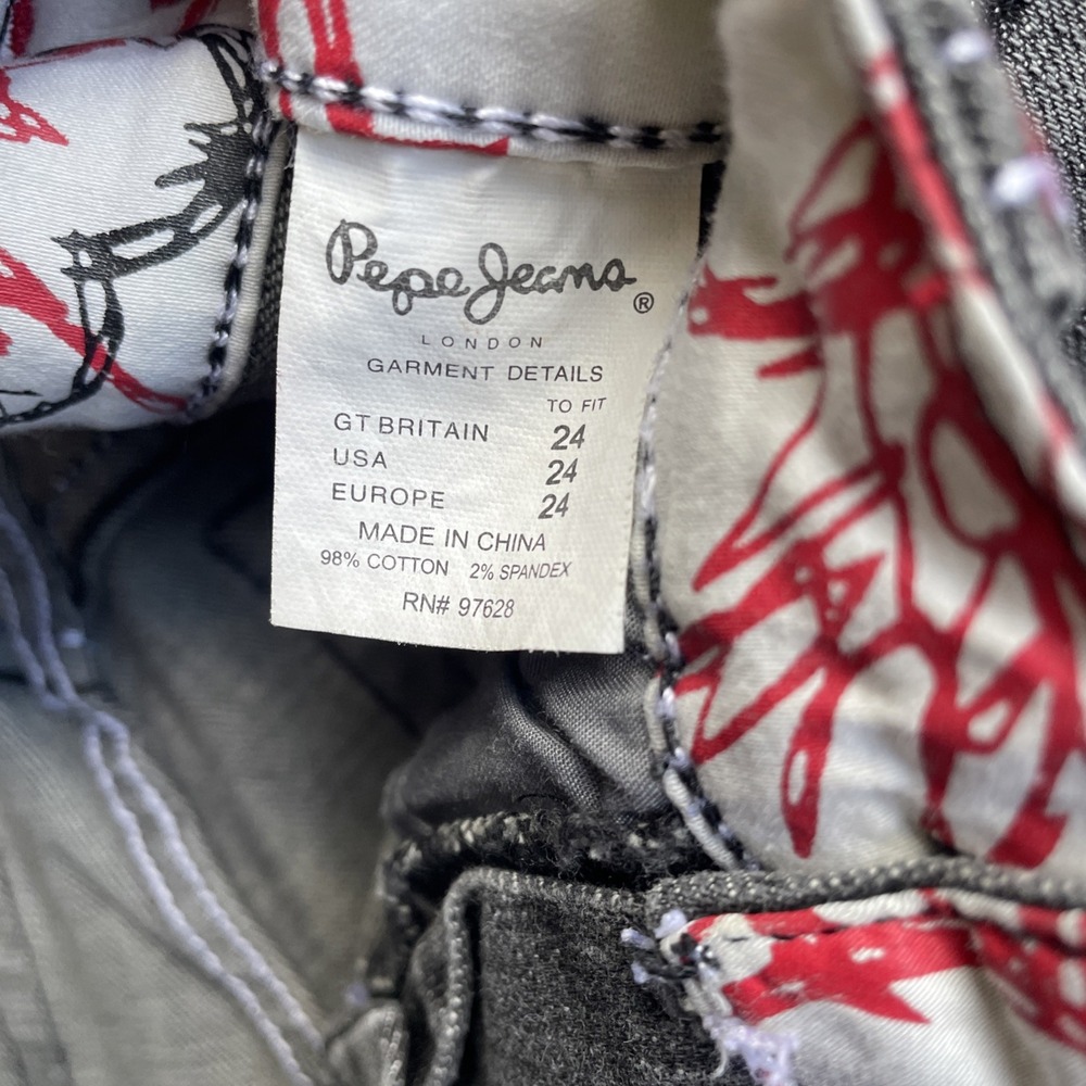 Y2K Pepe Jeans London Women Black Denim Shorts Frayed Hem Red Stitching Size 24 - Picture 5 of 9